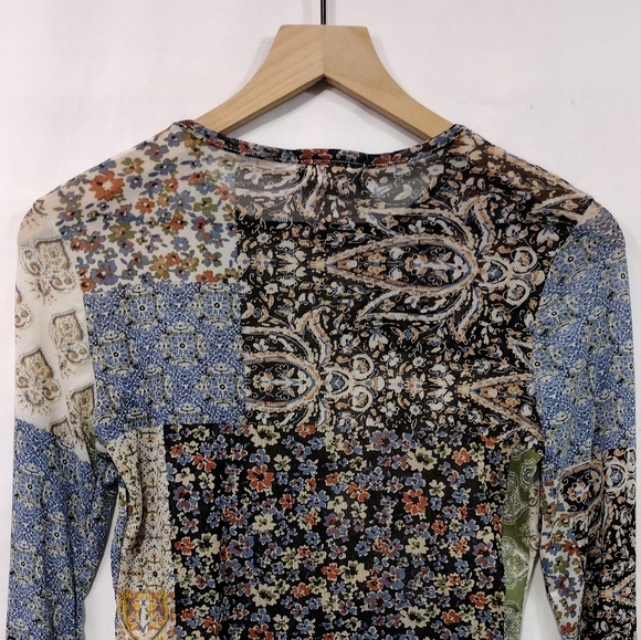 SOLD Altar'd State Floral Patchwork Mesh Top Women's S Multicolor Artsy - Picture 6 of 8